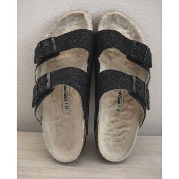 Birkenstock EUR 42 L's 11 M's 9 Doubleface Gray Arizona Rivet Wool Felt Sandals - Picture 2 of 11